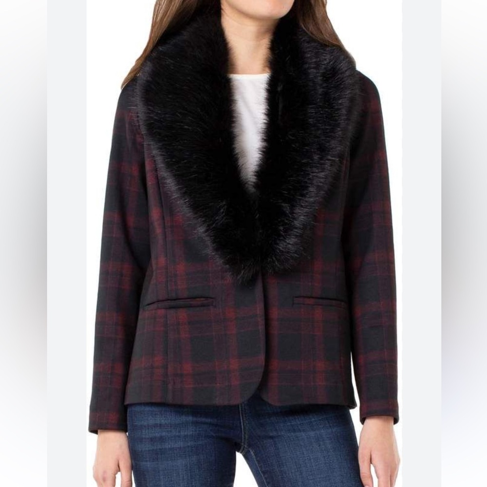 Liverpool removable faux fur collar blazer size Medium
